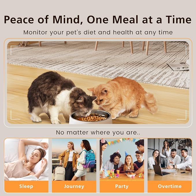 Automatic Cat Feeder with Camera, 4L WiFi Smart Pet Feeder with APP Control, 1080P HD Video, Night Vision,Voice Call, Motion Detection, Dual Power Supply, Stainless Steel Bowl,Supports 5GHz/2.4GHz