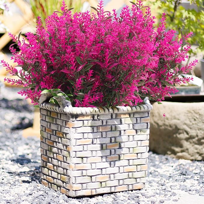 RECUTMS 8Pcs Artificial Flowers Fake Outdoor Plants Faux Lavender Flower | 13.8",Plastic Shrubs Faux Flowers Fake Ferns Winter Artificial Fowers for Outdoors Indoor Outside Hanging Decorations
