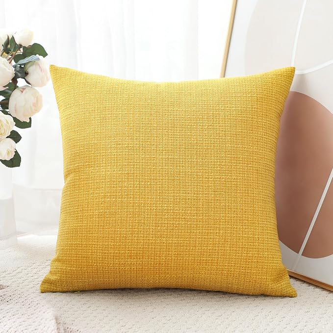 OTOSTAR Linen Throw Pillow Cover Set of 1 Decorative Square Pillowcases Cushion Covers 20x20 Inch for Home Decor Sofa Bedroom Car 50 x 50CM Yellow
