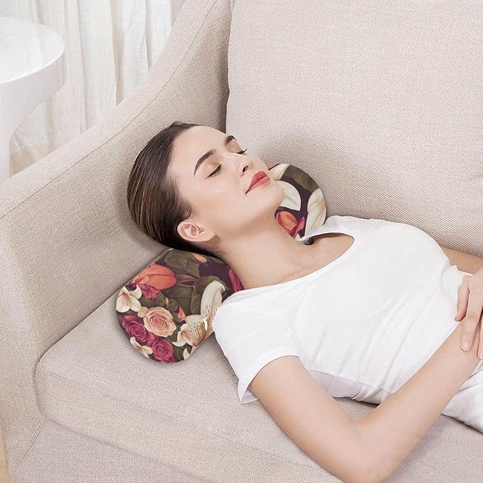 Roses and Lily Flowers Neck Roll Pillow Bolster Round Health Memory Foam Long Cervical Cylinder Pillows with Removable Washable Cover for Body Bed Legs Back Yoga