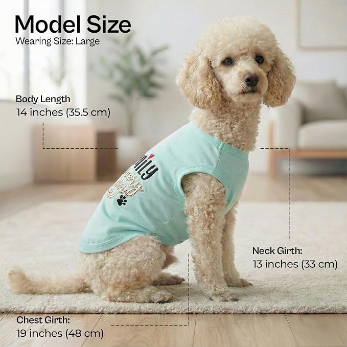 Parisian Pet Dog Shirt – 100% Cotton Shirts for Large Dogs – Blue Sleeveless Pet Clothes – Lightweight and Breathable Dog Apparel – Family is Everything Dogs Clothes - Stretchy Pet T Shirts