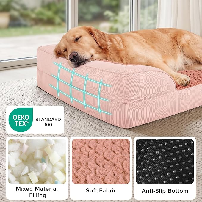Jumbo Orthopedic Dog Bed for Extra Large Dogs, Waterproof, Egg-Crate Foam Dog Couch Bed with Washable Removable Cover, Waterproof Lining and Nonskid Bottom
