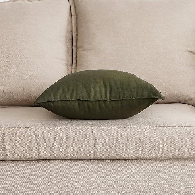 Jeanerlor Decorative Cotton Linen Chair Throw Pillow Case, Sofa Durable Classy, Comfortable Cushion Cover for Living Room Car 26"x26"(65 x 65cm), Olive Green