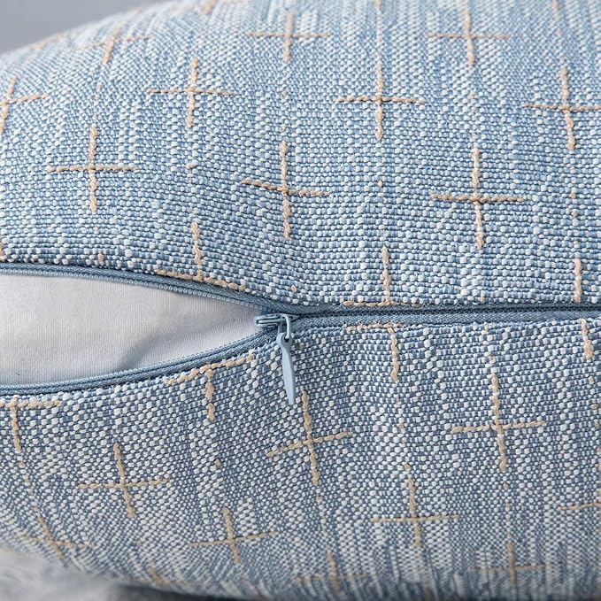 MIULEE Pack of 2 Decorative Burlap Linen Throw Pillow Covers Modern Farmhouse Pillowcase Rustic Woven Textured Cushion Cover for Sofa Couch Bed 18x18 Inch Light Blue