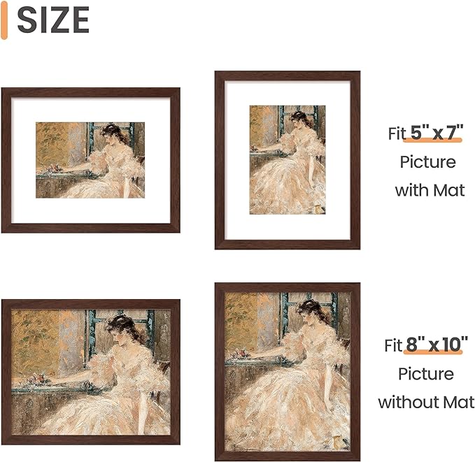 upsimples 8x10 Picture Frame, Gallery Wall Frames Set of 5, Brown | Photo Frame Collage Wall Decor, 8 x 10 Frame, 5x7 Frame with Mat for Family, Baby, Hallway, Fathers' day