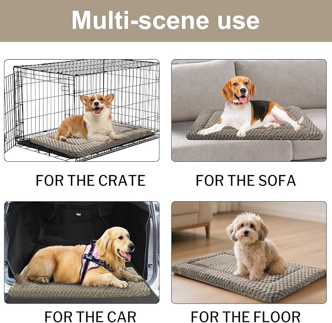 Dog Bed Crate Mat, Soft Durable Washable Anti-Slip Kennel Pad for Dogs & Cats, Reversible (Light Gray, S(24"*18"*1.5"))