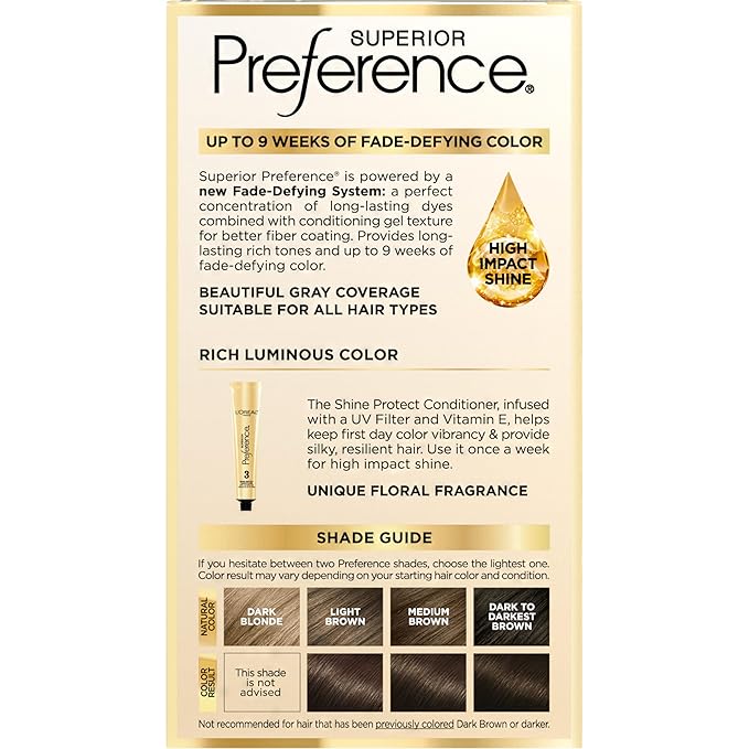L'Oreal Paris Superior Preference Luminous Fade-Defying Permanent Hair Color, Hair Dye For Up to 9 Weeks of Radiance, Medium Ash Brown 5A, 1 Hair Dye Kit