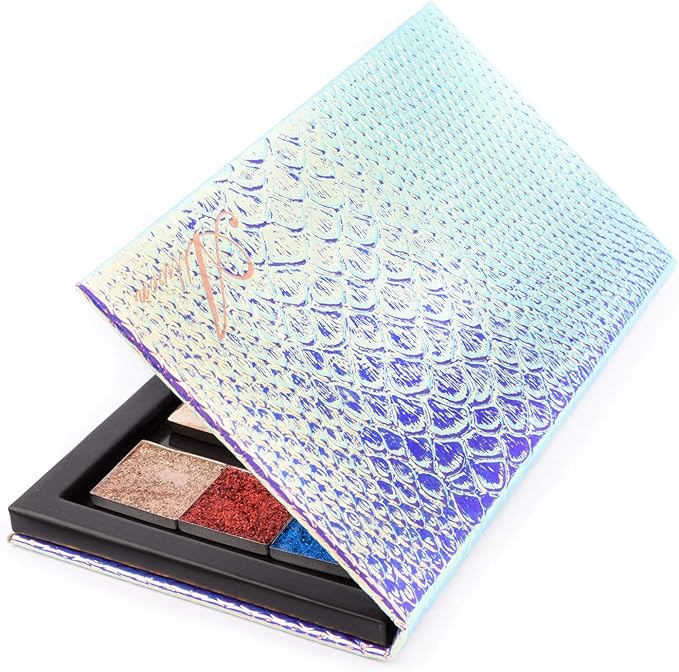 Allwon Magnetic Palette Mermaid Empty Makeup Palette with Mirror and 20Pcs Adhesive Empty Palette Metal Stickers for Eyeshadow Lipstick Blush Powder
