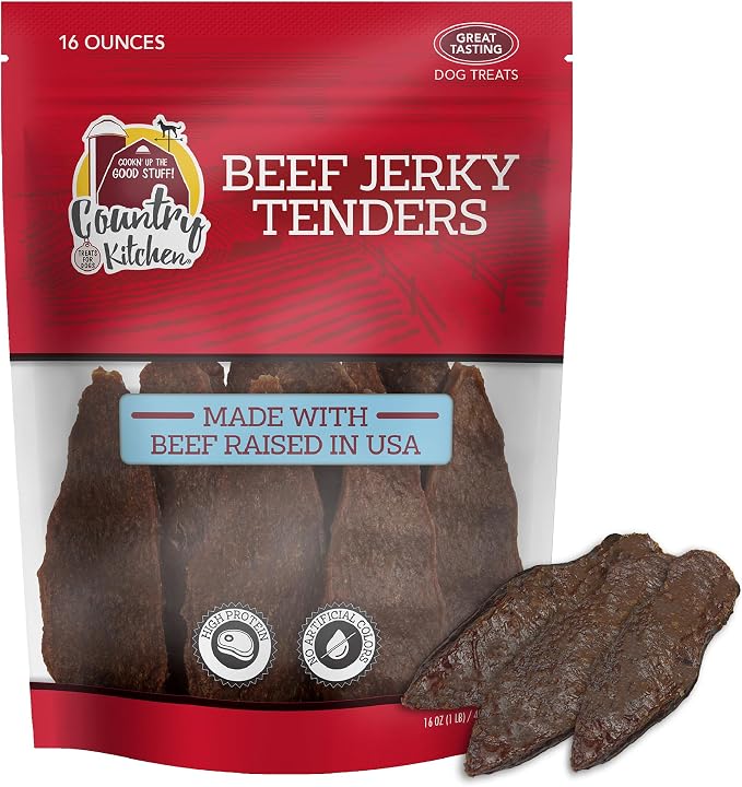 Country Kitchen Beef Jerky Tender Dog Treats, High Protein, 16 oz | Quality Ingredients Made with Real Beef, Low Fat, No Artificial Colors