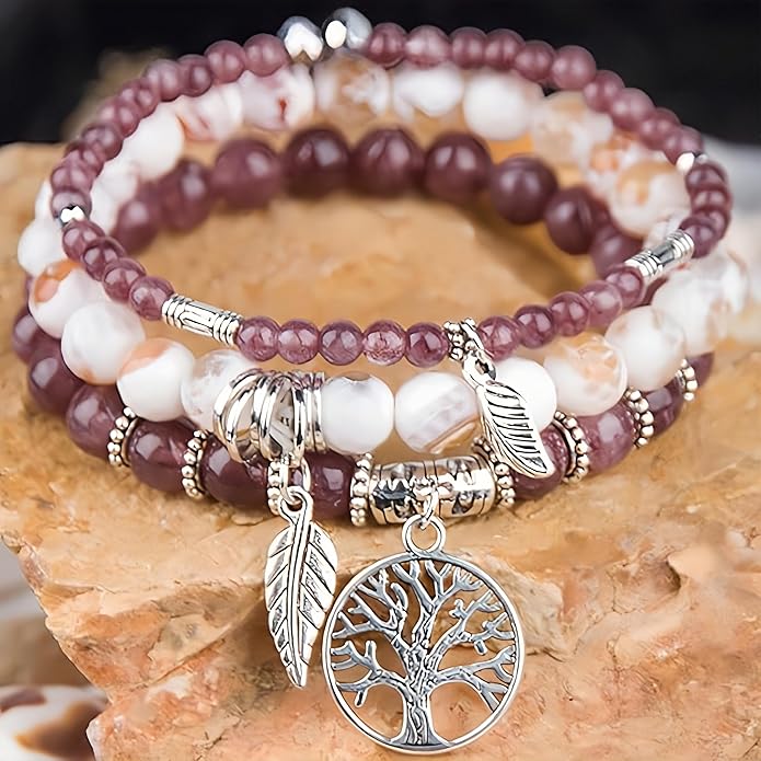 Jardme Healing Crystal Bracelets for Women, 8mm Beaded Natural Stone Stretch Chakra Bracelets Tree of Life Bracelet Jewelry Gifts for Women