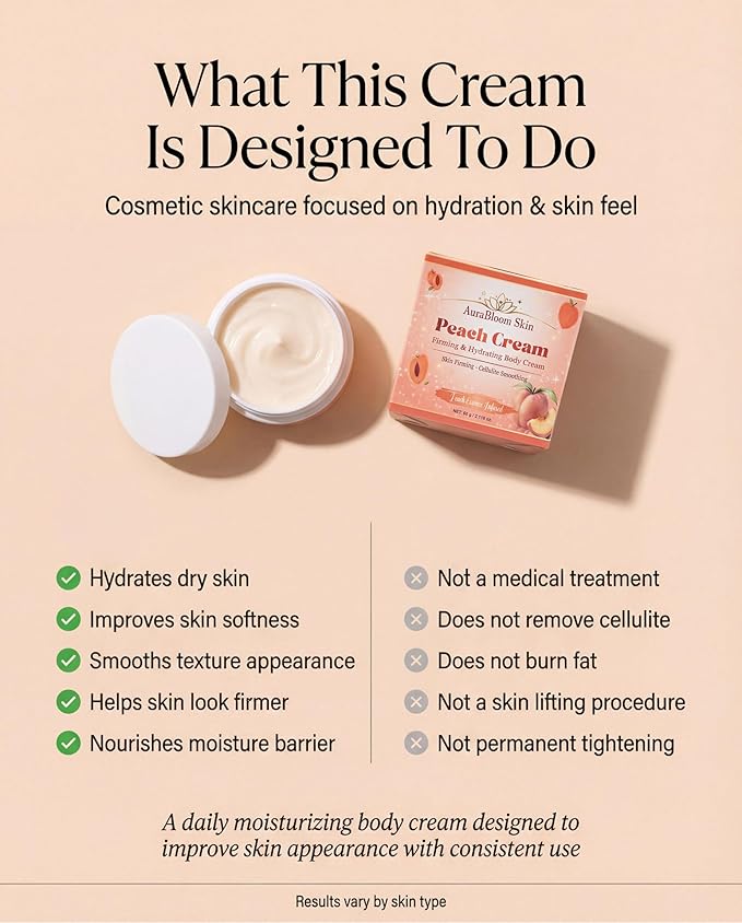 Peach Lift & Firming Body Cream | Peach Essence Infused Hydrating Moisturizer & Skin Firming Body Cream - Skin Tightening & Anti Cellulite Cream For Women-Lightweight fast absorbing Formula -2 Oz