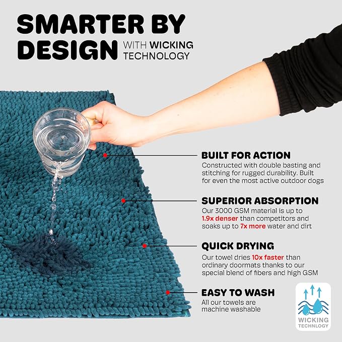 Dog Gone Smart Dirty Dog Doormat Runner - Super Absorbent Polyamide Rug Pulls In Moisture & Dirt - Fast Drying for Clean Floors, Non-Slip, Machine Washable Mat for Muddy Paws -Pacific Blue, 60 x 30 In