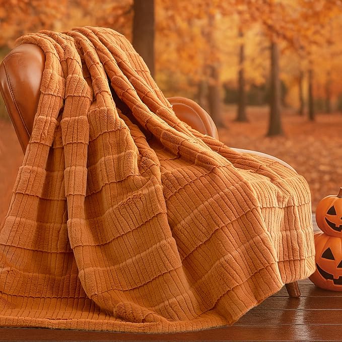 Luxury Striped Faux Fur Throw Blanket for Couch, Soft Cozy Fuzzy Fluffy Soft Plush Blankets Sofa Chair Gift Blankets for Women, 60"x80", Brown