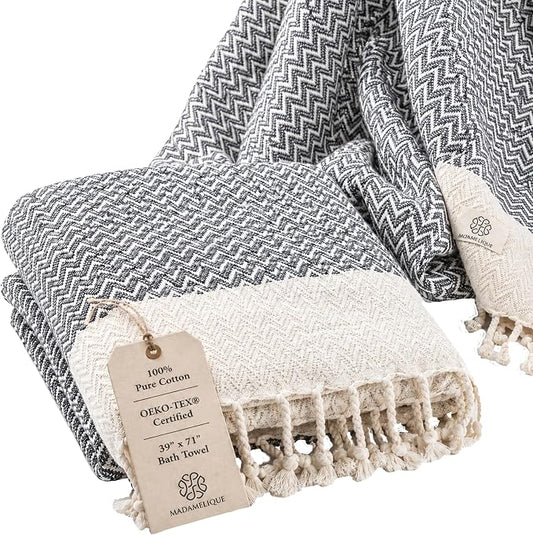 Madamelique Oversized Bath Towel 39"x71" -%100 Premium Cotton Large Bath Towel for Adults - Ultra Soft & Absorbent, Sand-Free,Quick Dry Bath Sheet for Spa, Pool, Travel (Gray)