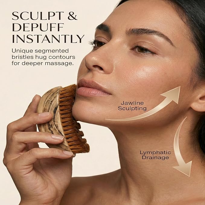 Lymphatic Contour Face Brush for Sculpting & Anti-Puffiness – Ultra-Soft Bristles for Detox, Lift & Skin Glow – Facial Skincare Tool for Jawline Definition & Makeup Prep