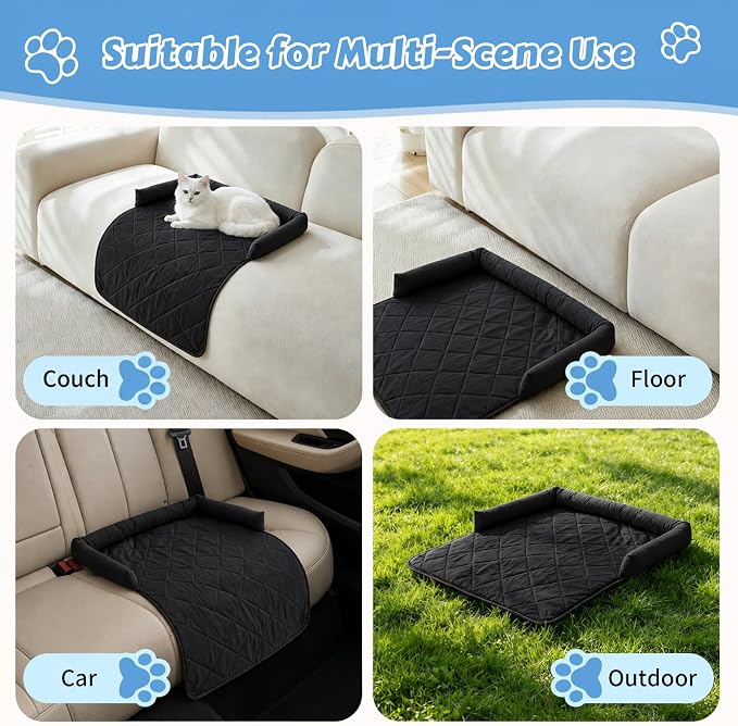 Cooling Dog Bed Mats with Neck & Head Support, 35.43 x31.5 inch Black | for Small and Medium Dogs & Cats, Non-Slip, Machine Washable, Protects Sofa from Fur & Scratches