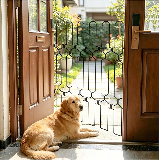 Retractable Metal Dog Gate for Front Door, Bite-Proof Pet Door Barrier, Foldable Space-Saving Wall-Mounted for Small and Medium-Sized Dogs, Easy Install Dog Gate, Indoor/Outdoor (W: 31in H: 31in)