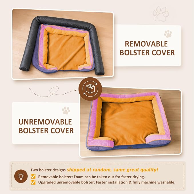 Comfort Expression Orthopedic Dog Bed for Extra Large Dogs with Bolster | Waterproof Dog Couch Bed with Washable Cover & Non-Slip Bottom, Supportive Egg Crate Foam XL Pet Bed, 45x35 Inch