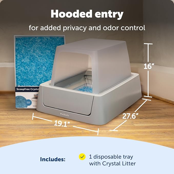 PetSafe ScoopFree Crystal Smart Self-Cleaning Litter Box, Front-Entry | 2.4 GHz WiFi & App Enabled, Hands-Free Automatic Cleaning, Superior Odor Control, Includes 1 Disposable Crystal Litter Tray