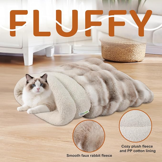 3 in 1 Semi-Enclosed Self Warming Burrow Cat Bed Sleeping Cave | Keep Warming, Machine Washable, Easy to Clean, Soft & Comfortable, Pet Beds fo Cats & Dogs, Cozy Privacy Nook