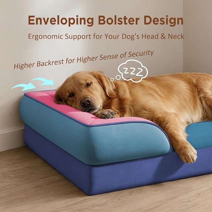 Comfort Expression Orthopedic Dog Bed for Extra Large Dogs with Bolster | Waterproof Dog Couch Bed with Washable Cover & Non-Slip Bottom, Supportive Egg Crate Foam XL Pet Bed, 45x35 Inch