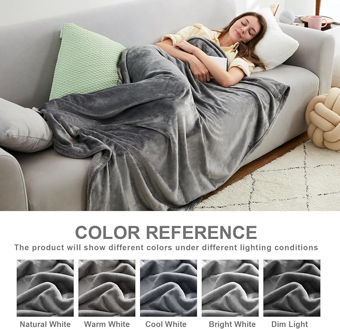 Hansleep Twin Grey Fleece Blanket, Soft Flannel Bed Blanket | Fuzzy Cozy Blanket 60 x 80 Inches, Multi-use for Bed, Sofa, Couch, Travel, Camping, All Season Warm Lightweight Cover
