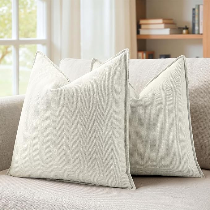 MIULEE Pack of 2 Cream White Euro Shams Chenille Pillow Covers 26x26 Inch | Decorative Soft Couch Throw Pillows,Farmhouse Cushion Covers,Elegant Design for Sofa,Bed,Living Room,Summer Decor