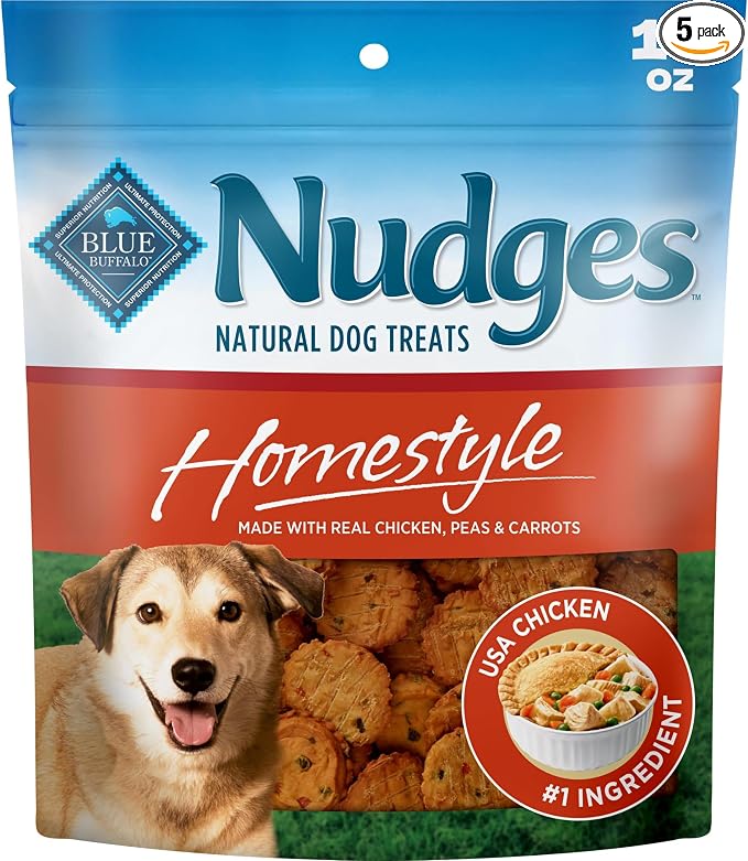 Blue Buffalo Nudges Homestyle Natural Dog Treats, Made in the USA with Real Chicken, Peas, and Carrots, 16-oz. Bag (Pack of 5)