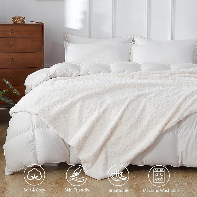 Fluffy Reversible Faux Fur Throw Blanket Thick Warm Blankets Cozy for Couch | Soft Plush Machine Washable Bed Home Decor, Large 50x70 Inch, for Women Men