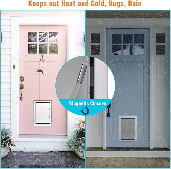 Ownpets Aluminum Dog Door for Medium Dogs, Lockable & Weatherproof | For Dogs Up to 40lbs, 12.2x16.5in Opening, Magnetic Seal Flap, Dual Security Locks, Rust-Proof Aluminum Sturdy Frame