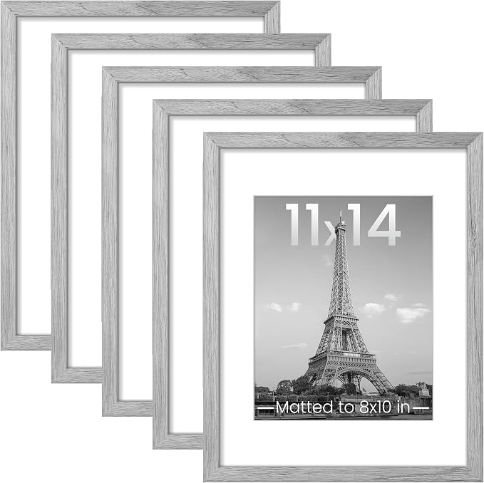 upsimples 11x14 Picture Frame, Gallery Wall Frames Set of 5, Gray | Photo Frame Collage Wall Decor, 11 x 14 Frame, 8x10 Frame with Mat for Family, Baby, Hallway, Diamond, Christmas