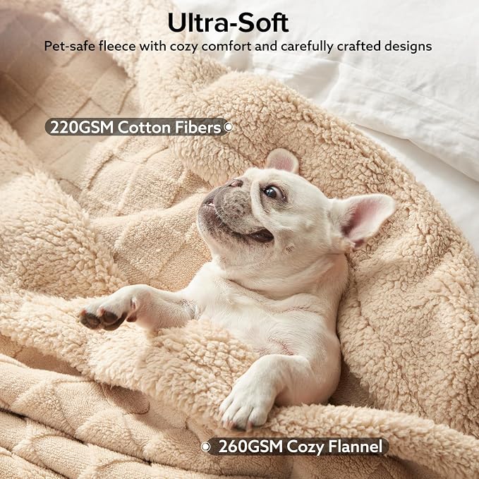 GASUR Waterproof Dog Blankets for Small Dogs, Dog Blanket for Couch Bed, Fleece Pet Blanket for Furniture Sofa Protector, Soft Puppy Throw Blankets for Crate Car Outdoor, Washable, 25"x35", Beige
