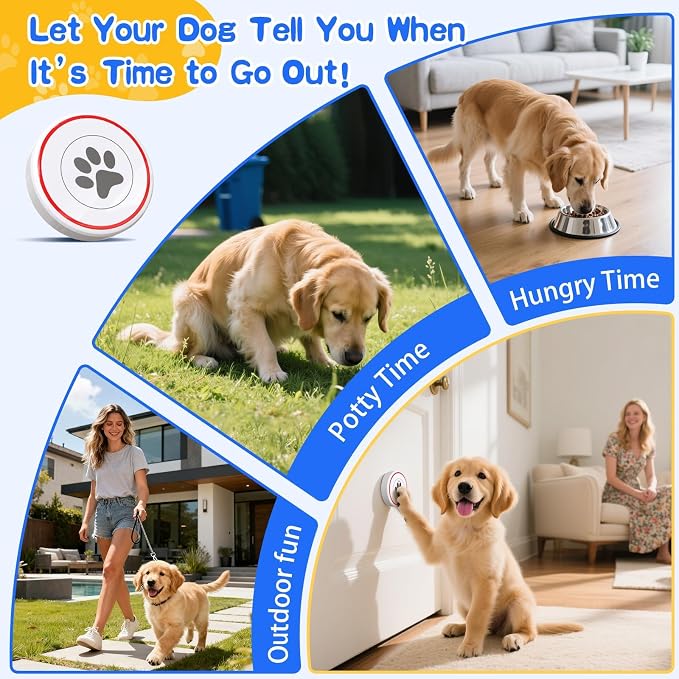 Dog Door Bell for Potty Training, IP55 Waterproof, 55 Ringtones, 0-115dB | Touch-Activated Wireless Dog Bell Helps Puppies Signal Outside, 5 Volume Levels and Waterproof Button for Indoor/Outdoor Use