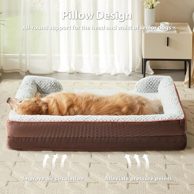LEXTRO Orthopedic XXL Dog Bed, Washable Dog Beds for Extra Large Dogs | Comfy Sleeping Dog Bed with Egg Crate Foam, Dog Sofa with Removable Cover, Waterproof Lining&Non-Slip Bottom, Gray