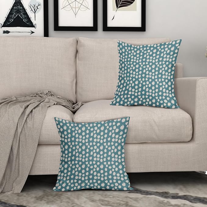 Sweetshow Aqua Cream Dots Pillow Covers 16x16 Set of 2 Boho Design Polka Dot Throw Pillows Modern Trendy Print Outdoor Decorative Pillowcase Square Linen Cushion Cases Decor for Sofa Couch Bed
