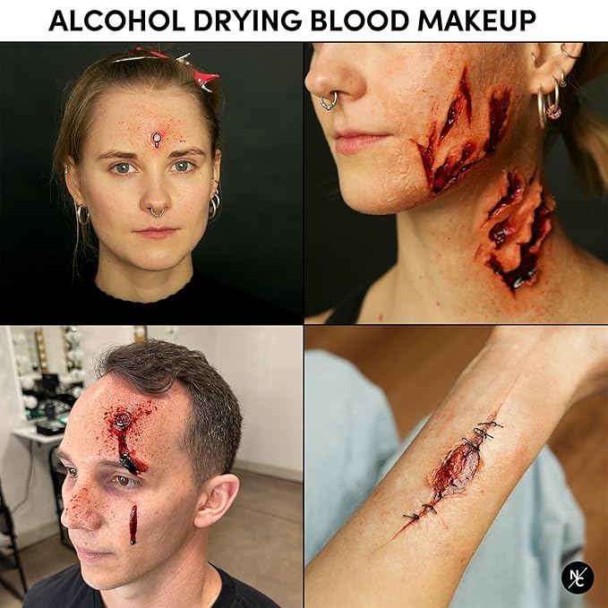 Narrative Cosmetics Alcohol Drying Blood, Ultra-Realistic Fake Liquid Blood, SFX Makeup for the Stage, Film, Halloween, and Cosplay - Dark 2oz