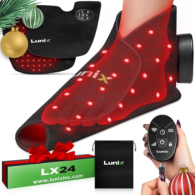 Lunix LX24 Red Light Therapy for Feet, Near Infrared Therapy for Circulation & Joint Support, Portable, Rechargeable, Adjustable Intensity, Black