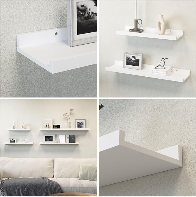 Boswillon Floating Shelves Set of 2, Long Wall Shelf with Lip, 56in, White | Display Ledge Shelf for Room Wall, Wall Decor Shelves for Bathroom, Living Room, Bedroom, Kitchen, Nursery Room, Modern, Wood