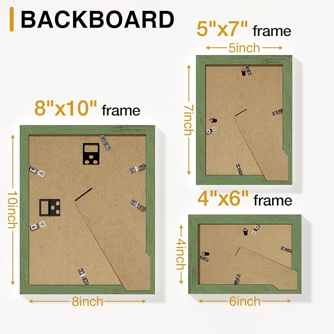 Vittanly 15 Pack Picture Frames Collage Wall Decor, Wall/Tabletop Display | Rustic Green, Multi-Size Gallery Wall Frame Set: 3pcs 8x10, 6pcs 5x7, 6pcs 4x6. Picture Frame Set for Family