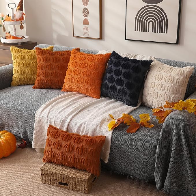 DFXSZ Fall Pillow Covers 12x20 2Pcs Rust Pumpkin Fall Decorations for Home | Fall decor Set of 2 Throw Pillow Cases Soft Plush Faux Fur Wool Couch Cushion for Chair Sofa Bedroom Living Room Home Decor