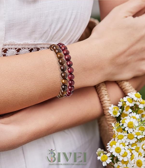Bivei Natural Gemstone Semi Precious Healing Crystals Handmade Stretchy Round Beads Bracelet,Stocking Stuffers for Women Enhance Positive Energy