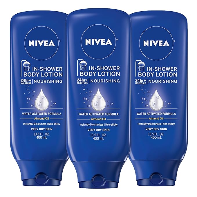 NIVEA Nourishing In Shower Lotion, Water Activated In Shower Moisturizer for Dry to Very Dry Skin, 13.5 FL OZ, Pack of 3