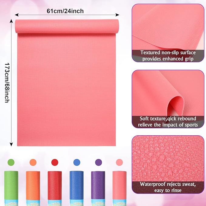 Wettarn 24 Pcs Yoga Mats Bulk - Non Slip, Lightweight Professional Colorful Exercise Mats for Yoga, Pilates, Fitness & Floor Workout