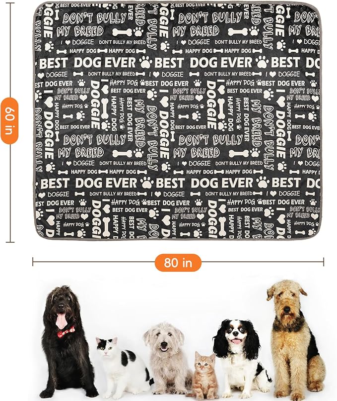 Washable Waterproof Dog Blankets for Large Dogs 60"x80" | Soft Fluffy Pet Blanket for Couch Sofa Car Crate Bed Protector, Reversible Sherpa Fleece Dog Blanket, Letters