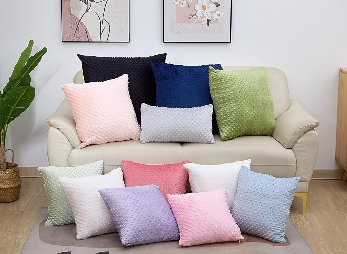 Water Resistant Polyester Pillow Inserts with Plush Dot Cover | Pack of 2 Square Form Indoor Decorative Pillow, Bed and Couch Pillows, 20 x 20 Inches, Light Pink