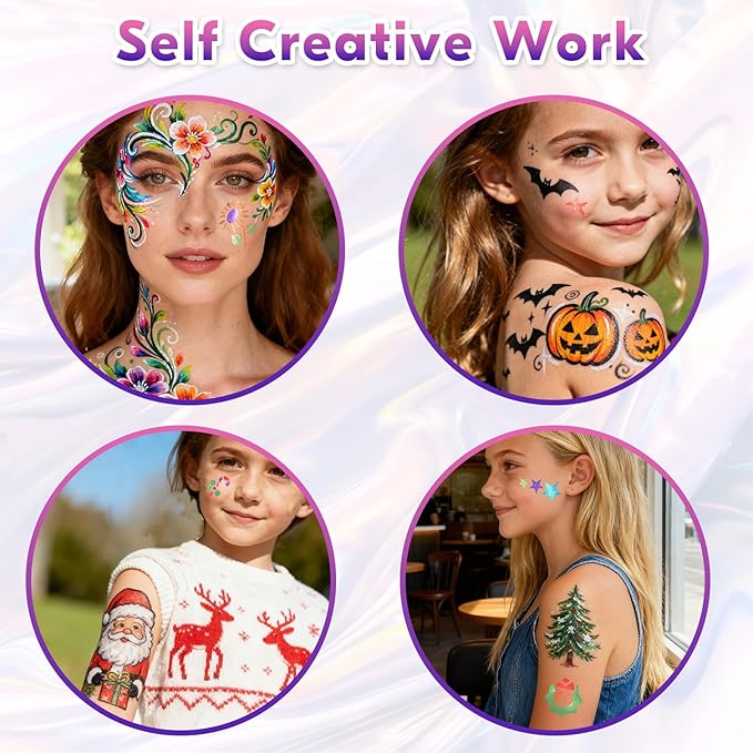 Temporary Tattoo Markers for Skin, 12 Metallic Body Markers + 183PCS Tattoo Stencils for Kids Adults Women Men Body Face Painting Marker Set, Cosmetic Tattoos Pens for School Show Party Christmas Gift