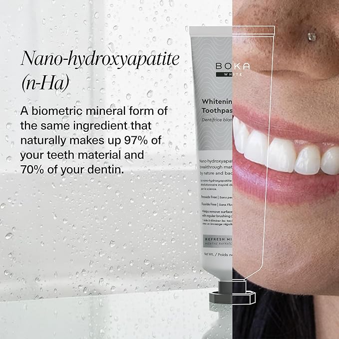 Boka Fluoride Free Toothpaste, Nano Hydroxyapatite Toothpaste, Appropriate for Sensitive Teeth, for Adult, Kids Oral Care - Whitening* Refresh Mint, 4 Fl Oz 3Pk US Manufactured