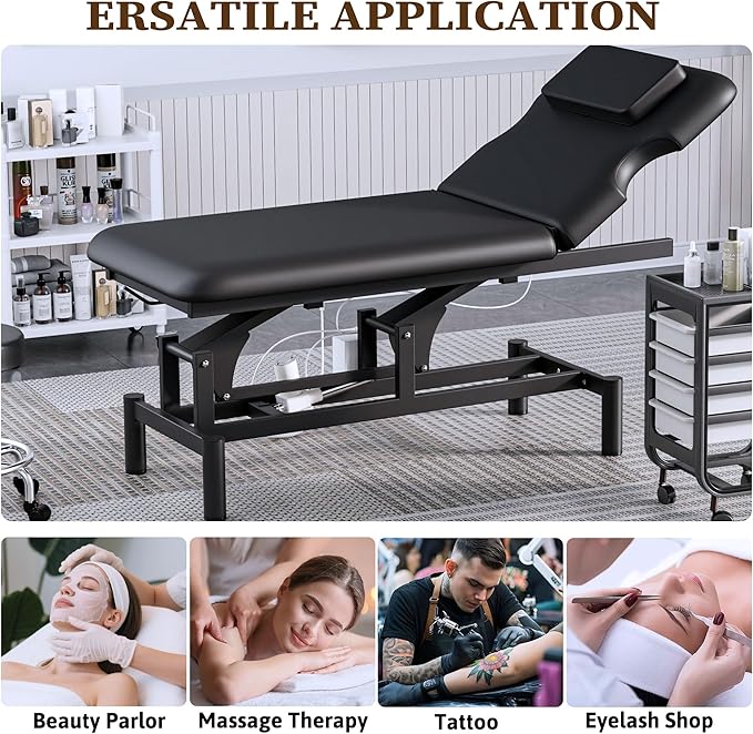 Olela 2 Motor Electric Massage Table, Professional Massage Table with Electric Adjustable Height & Backrest, Wide Treatment Tables with Metal Frame, PU Leather for Massage, Spa, Tattoo