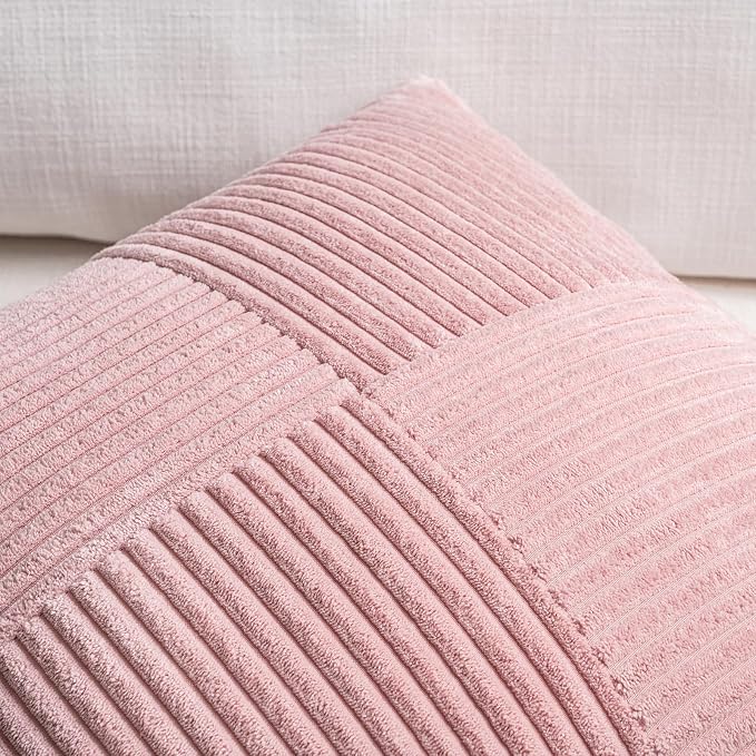 Fancy Homi Blush Pink Lumbar Decorative Throw Pillow Covers 12x20 Inch for Living Room Couch Bed, Rustic Farmhouse Boho Home Decor, Soft Striped Corduroy Rectangle Accent Cushion Case 30x50 cm