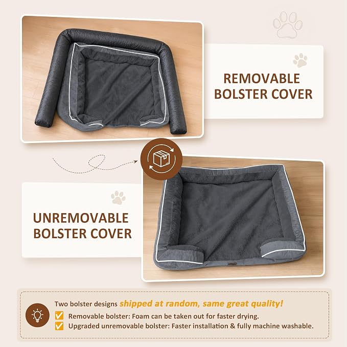 Comfort Expression Waterproof Orthopedic Dog Beds for Extra Large Dog | Supportive Egg Crate Foam Big Dog Bed with Removable Bolster, Dog Couch with Washable Cover & Non-Slip Bottom, 53x42Inch